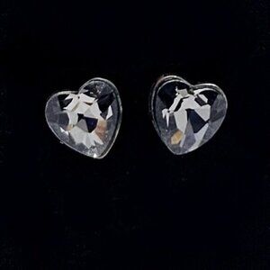Smoky Gray Heart Crystal Stud Earrings Faceted Glass